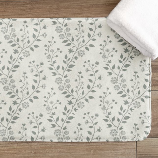 Tapis De Bain Elegant Sage Cream Minimalist Boho Floral Pattern (Créateur téléchargé)