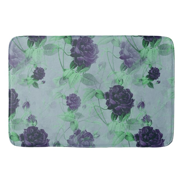 Tapis De Bain Elégant Shabby Chic Blue Rose Illustration (Devant)