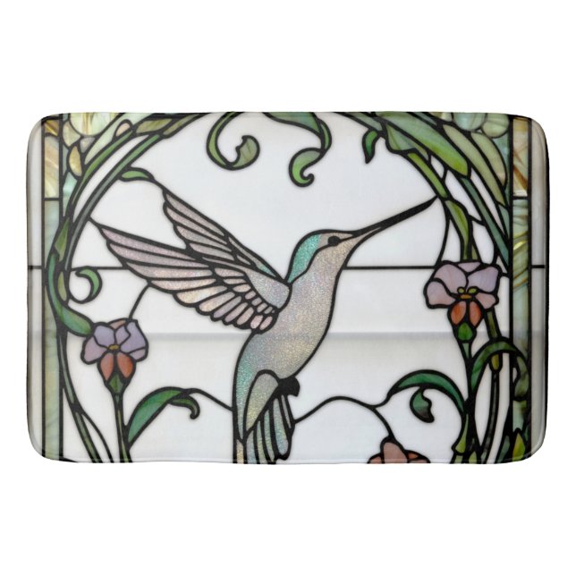 Tapis De Bain Elegant stain glass art nouveau hummingbird (Devant)