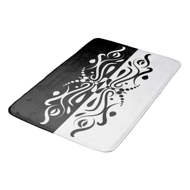 Tapis De Bain Élégant style arlequin Abstrait noir et blanc (Angle)