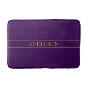Tapis De Bain Élégant texte personnalisable Gold & Deep Purple
