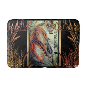 Tapis De Bain Elégant tigre oriental et bambou élégant