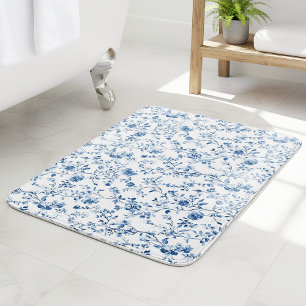 Tapis De Bain Élégant Toile Bleu Blanc de Style Vintage Français