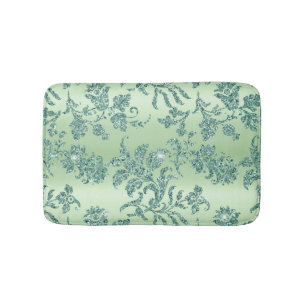 Tapis De Bain Élégant Turquoise floral Vintage argent brillant a
