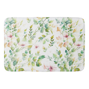 Tapis De Bain Elégant vert fleurs sauvages d'aquarelle