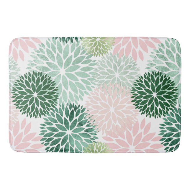 Tapis De Bain Élégant vert rose Dahlia floral (Devant)
