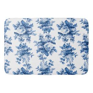 Tapis De Bain Élégant Vintage Chine Bleu Roses