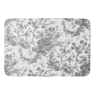 Tapis De Bain Élégant Vintage Français gravé Floral Gris-Toile