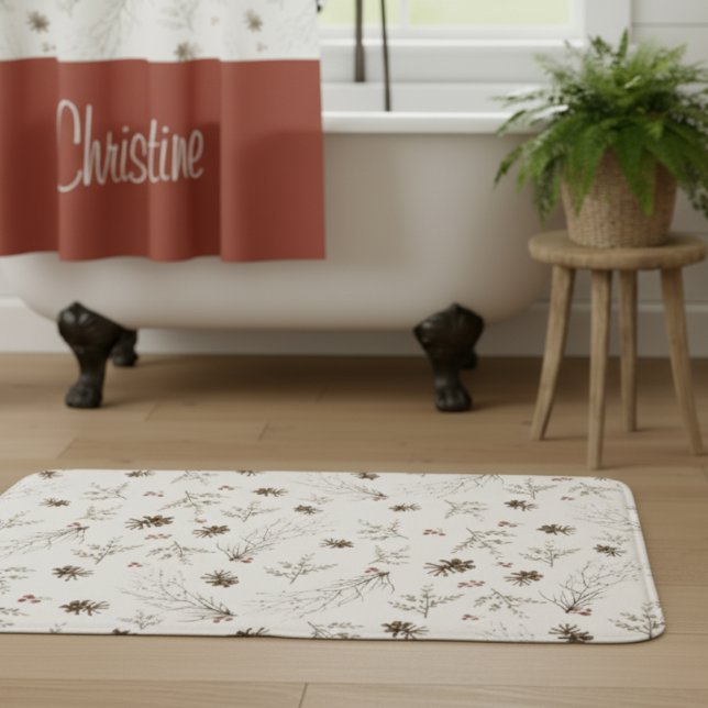 Tapis De Bain Elegant Watercolor Woodland Winterberry Pattern (Créateur téléchargé)