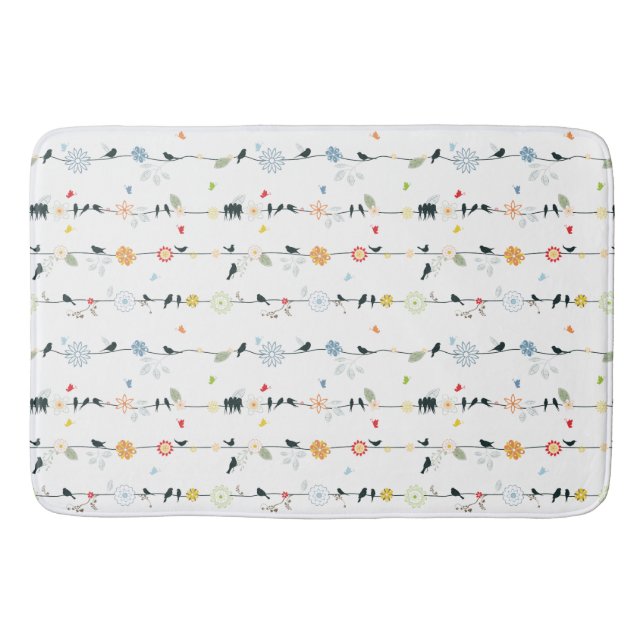 Tapis De Bain Élégant Whimsical Fun Black Birds & Flowers (Devant)