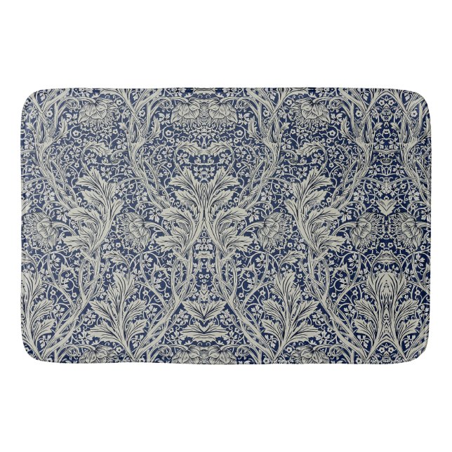 Tapis De Bain Elégant William Morris Floral Bleu Motif blanc (Devant)