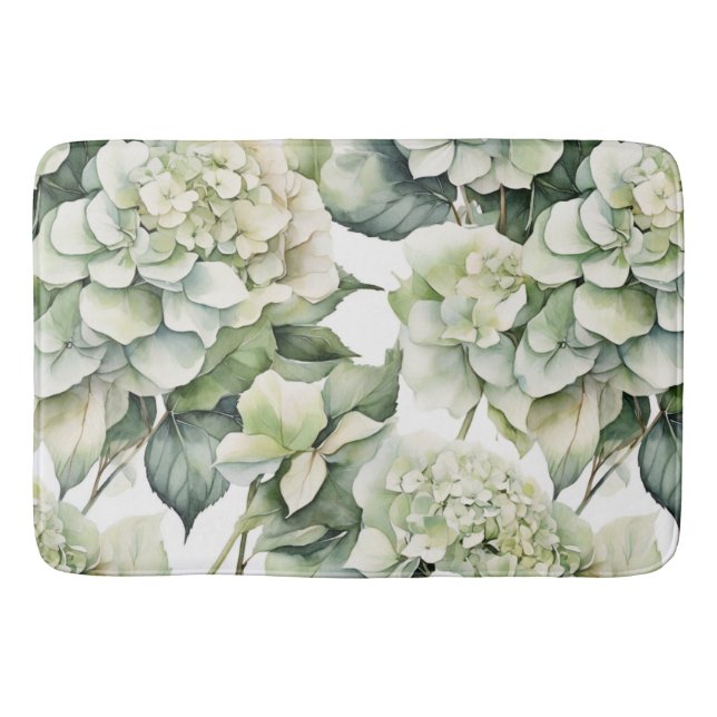 Tapis De Bain Elégante aquarelle blanche vert hydrangée florale (Devant)