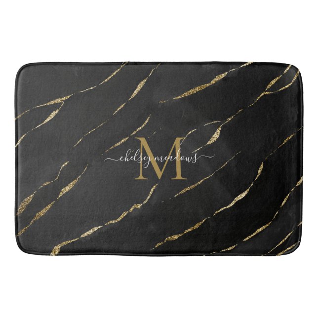 Tapis De Bain Élégante calligraphie monogramme en marbre doré (Devant)