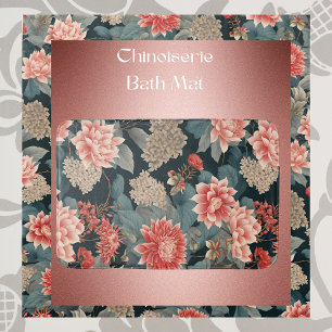 Tapis De Bain Élégante Chinoiserie Turquoise Peach Florals