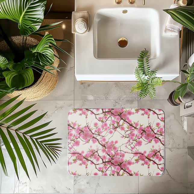 Tapis De Bain Élégante floraison de cerisier rose doux (Cherry Blossom Bath Mat)