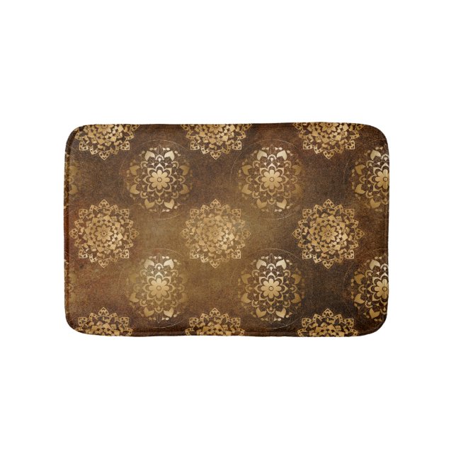 Tapis De Bain Elégante Gold Foil et Black Indian Mandala (Devant)