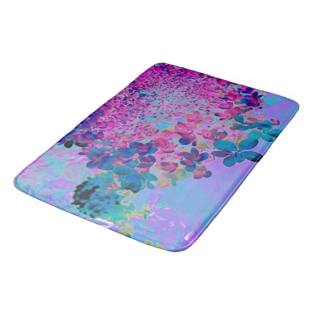 Tapis De Bain Élégante Hydrangea Limelight Bleu foncé et Magenta (Angle)