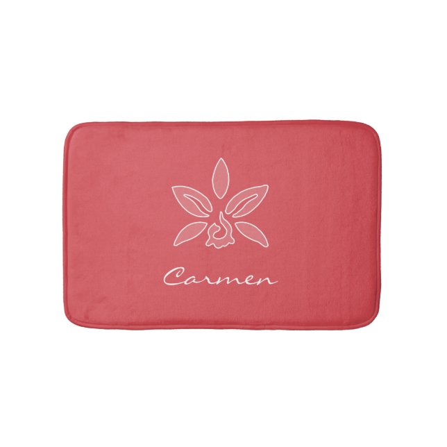 Tapis De Bain Elégante Orchidée Simple Fleur Rouge Chaud Avec No (Devant)