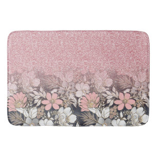 Tapis De Bain Élégante Parties scintillant dorée rose floral Gra