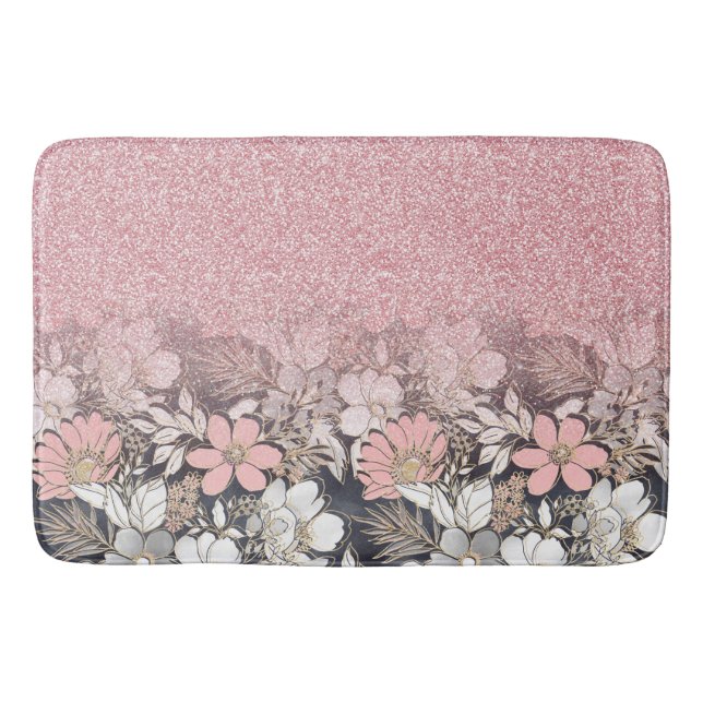 Tapis De Bain Élégante Parties scintillant dorée rose floral Gra (Devant)