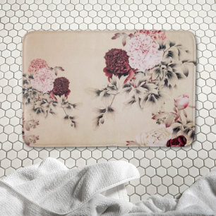 Tapis De Bain Elégante pivoine bordeaux rose vintage floral