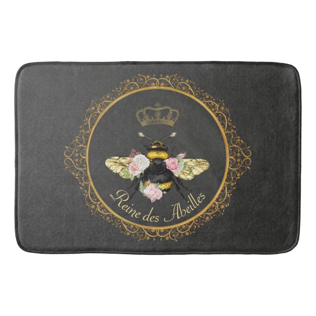 Tapis De Bain Elégante Reine Abeille rose Roses Gris Or (Devant)
