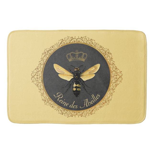 Tapis De Bain Elégante Reine d'Abeille gris or jaune (Devant)