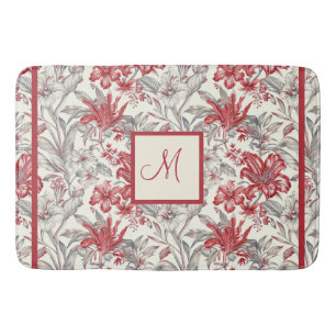 Tapis De Bain Elégante toile de Jouy Rouge profond et gris subti