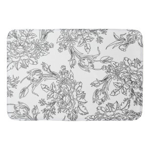 Tapis De Bain Elégante toile florale noire et blanche
