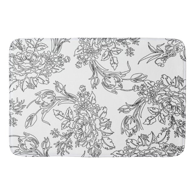 Tapis De Bain Elégante toile florale noire et blanche (Devant)