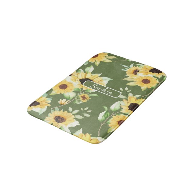Tapis De Bain Élégantes fleurs vertes bio Art pour cadeaux (Angle)