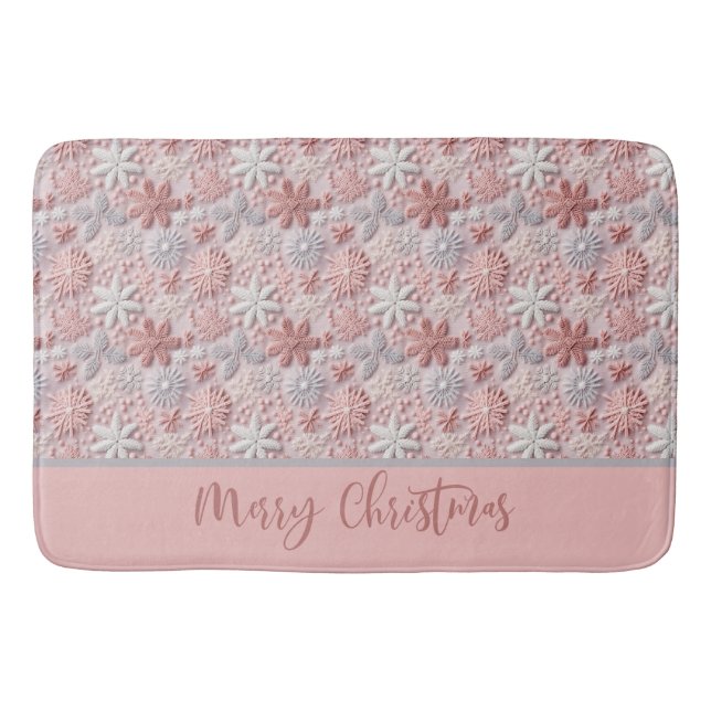 Tapis De Bain Élégants flocons de neige roses et bleus Noël (Devant)