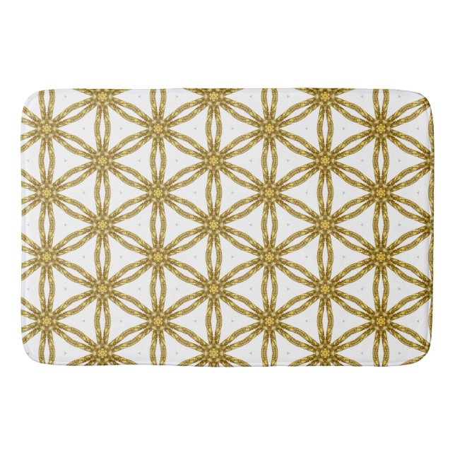 Tapis De Bain Éléments géométriques blancs et or élégants avec m (Devant)