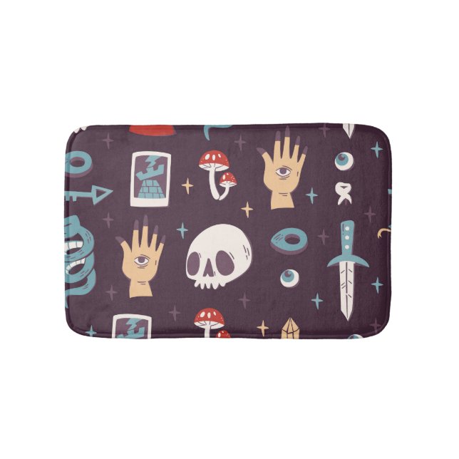 Tapis De Bain Éléments magiques : crâne, tarot sans soudure (Devant)