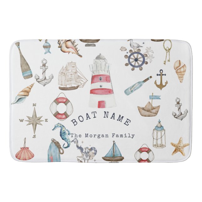 Tapis De Bain Éléments nautiques à l'aquarelle Marin (Devant)