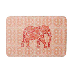 Tapis De Bain Eléphant à spirale fractale, orange corail et blan