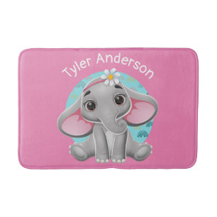 Tapis De Bain Eléphant Bébé mignon, Nom do-it-yourself, Rose