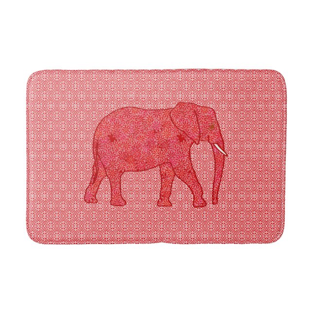 Tapis De Bain Eléphant de fleurs - rouge profond et corail (Devant)