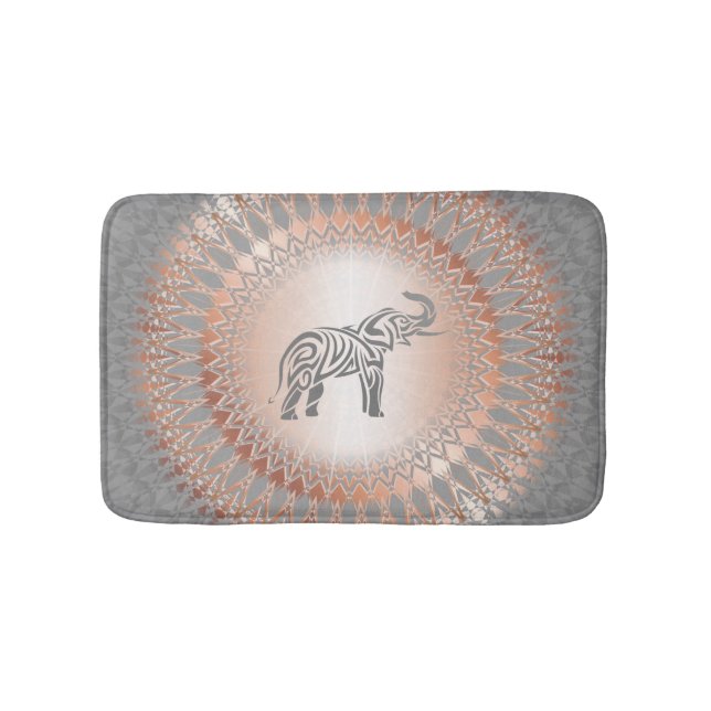 Tapis De Bain Éléphant Gris Mandala Or Rose (Devant)