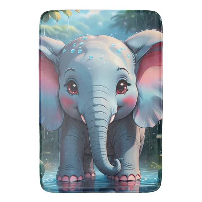 Tapis De Bain Eléphant mignon dans la pluie (devant Vertical)