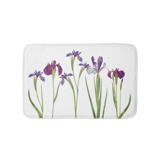 Tapis De Bain Éléphant Purple Watercolor Iris Flowers Botanical (Devant)
