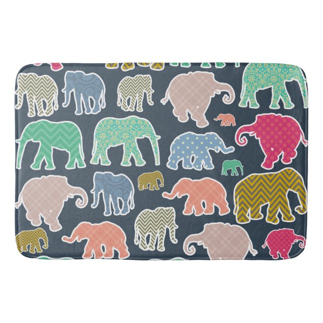Tapis De Bain Eléphants Colorés, Motif Des Eléphants, Zigzag (Devant)