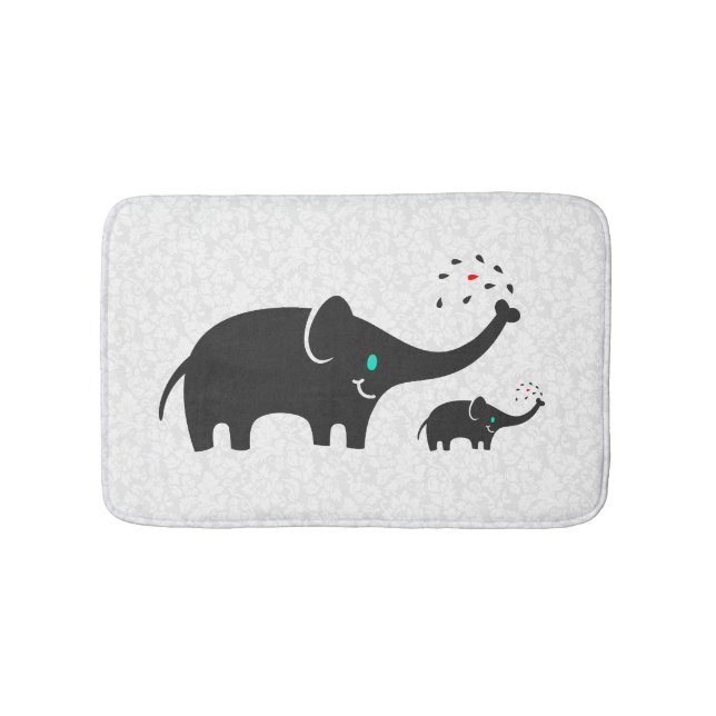 Tapis De Bain Eléphants de dessin noir Damas blanc Arrière - pla (Devant)