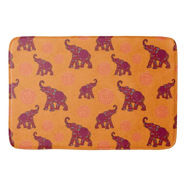 Tapis De Bain Eléphants Motif orange rouge + vos idées (Devant)
