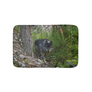 Tapis De Bain Embarquer le loup gris et la forêt sauvage