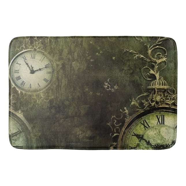 Tapis De Bain Émeraude Green Rustic Steampunk Horloge (9) (Devant)
