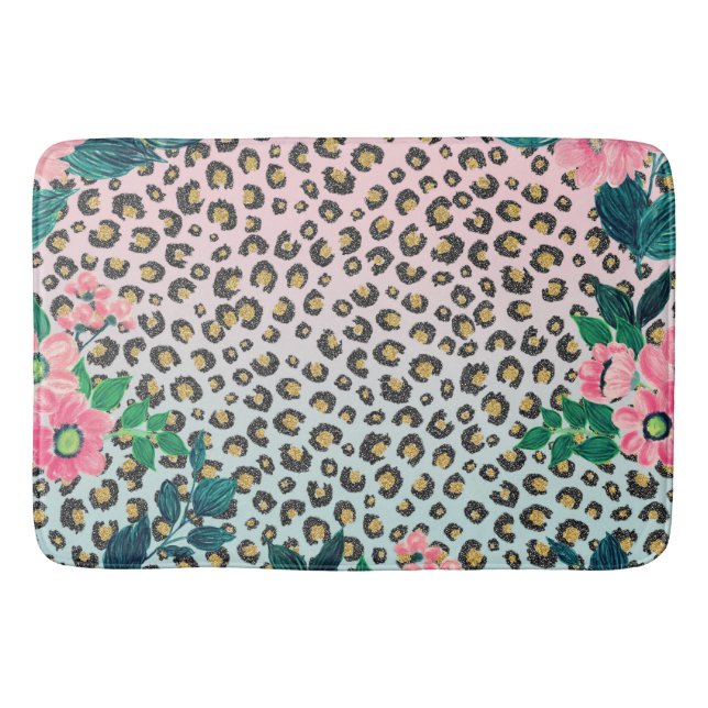 Tapis De Bain Empreinte de léopard de Parties scintillant floral (Devant)