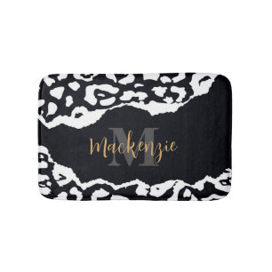 Tapis De Bain Empreinte de léopard noir et blanc