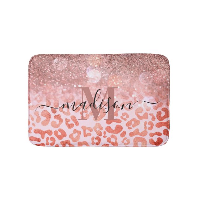 Tapis De Bain Empreinte de léopard rose Gold Parties scintillant (Devant)