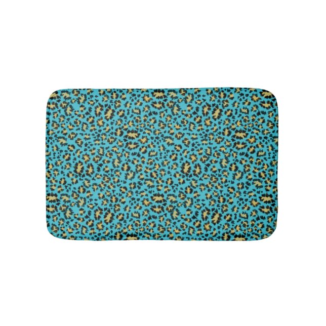 Tapis De Bain Empreinte de léopard sur matelas bleu douillet (Devant)